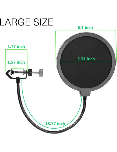 Filtro Pop Boytone BT-27ST Doble Capa Ajustable para Micrófono