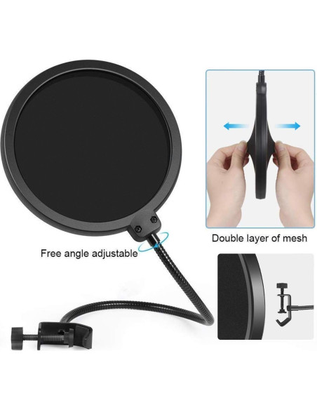 Filtro Pop Boytone BT-27ST Doble Capa Ajustable para Micrófono