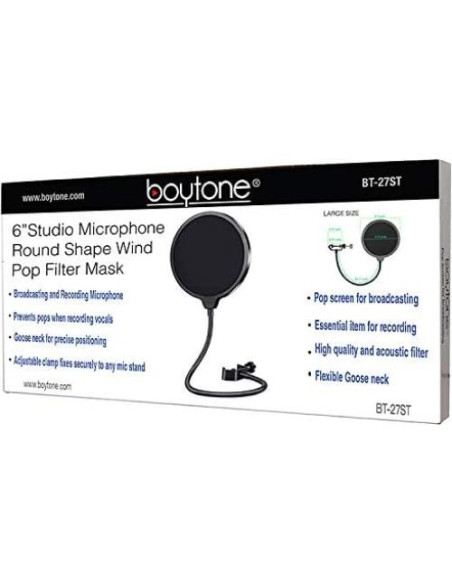 Filtro Pop Boytone BT-27ST Doble Capa Ajustable para Micrófono