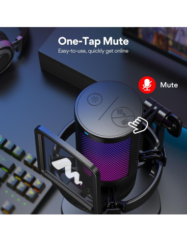 Micrófono USB MAONO DGM20 para Gaming con RGB y Cancelación de Ruido