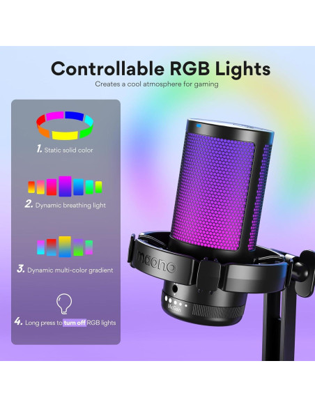 Micrófono USB MAONO DGM20 para Gaming con RGB y Cancelación de Ruido