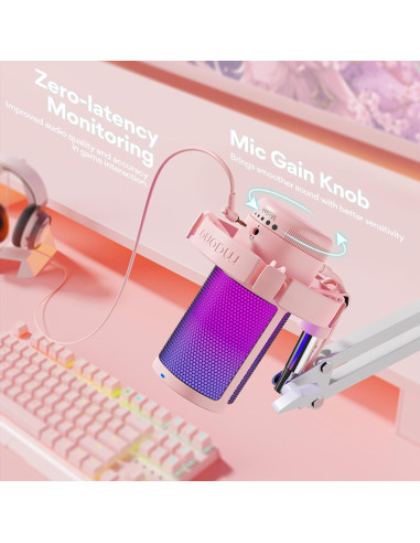 Micrófono USB MAONO DGM20 para Gaming con RGB y Cancelación de Ruido