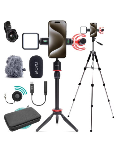 Kit de Vlogging Movo iVlog1-IP para iPhone 15/16 - Micrófono, Trípode, Luz LED