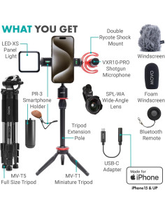 Kit de Vlogging Movo iVlog1-IP para iPhone 15/16 - Micrófono, Trípode, Luz LED 2