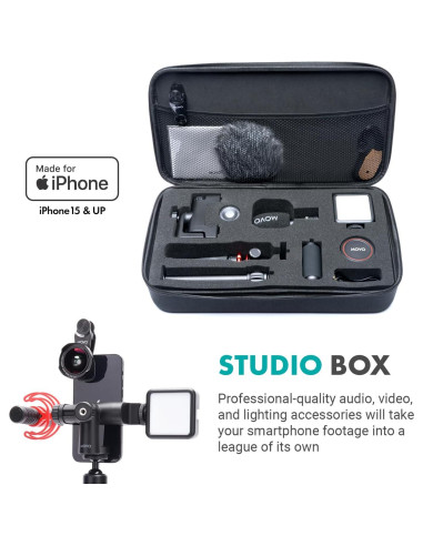 Kit de Vlogging Movo iVlog1-IP para iPhone 15/16 - Micrófono, Trípode, Luz LED