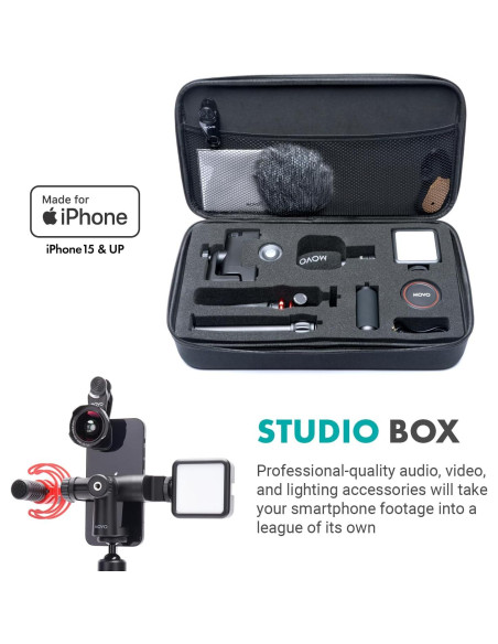 Kit de Vlogging Movo iVlog1-IP para iPhone 15/16 - Micrófono, Trípode, Luz LED