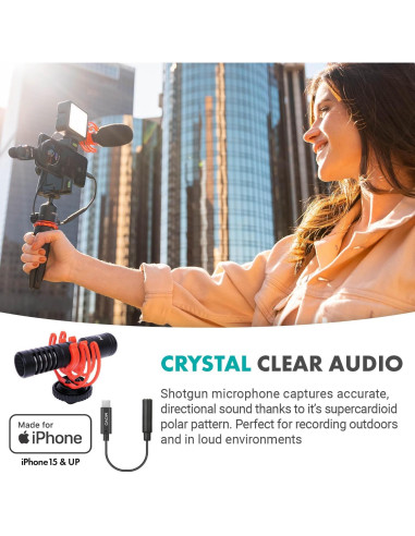 Kit de Vlogging Movo iVlog1-IP para iPhone 15/16 - Micrófono, Trípode, Luz LED