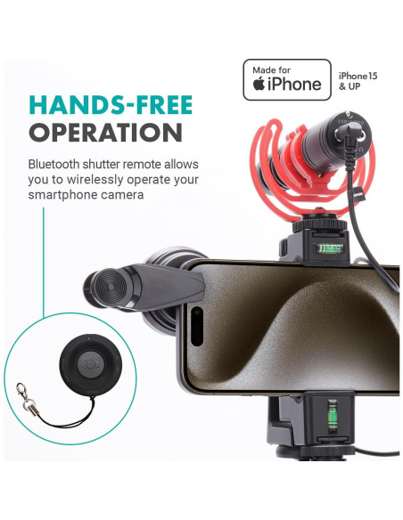 Kit de Vlogging Movo iVlog1-IP para iPhone 15/16 - Micrófono, Trípode, Luz LED