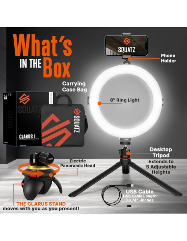 Luz de Anillo 20 cm SQUATZ con Soporte y Trípode 14W