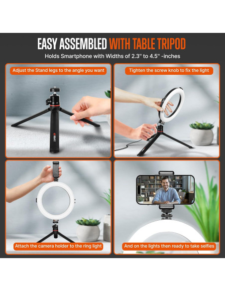 Luz de Anillo 20 cm SQUATZ con Soporte y Trípode 14W