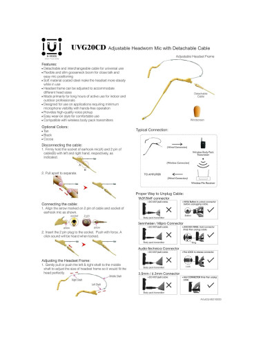 Micrófono de Auricular Dual U-Voice UVG20-H4P con Cable Desmontable