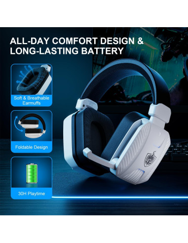 Auriculares Inalámbricos YOTMS Q2 para Juegos 7.1, Bluetooth 5.3