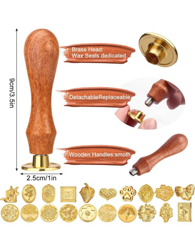 Kit de Sello de Cera Draupnir 21 Piezas Vintage con Mango de Madera
