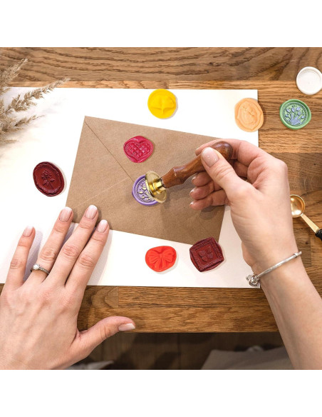 Kit de Sello de Cera Draupnir 21 Piezas Vintage con Mango de Madera