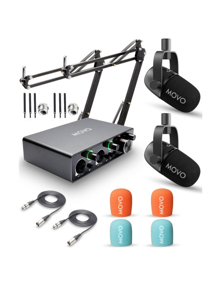 Kit de Podcast Movo con 2 Micrófonos Dinámicos y USB