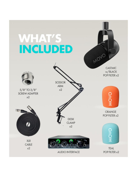 Kit de Podcast Movo con 2 Micrófonos Dinámicos y USB