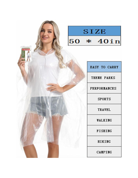 Paquete de 12 Ponchos de Lluvia Desechables Borogo - Unisex
