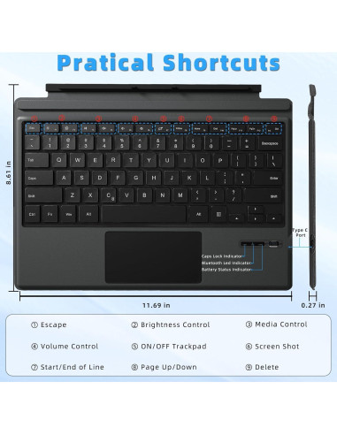 Teclado Bluetooth Qulose para Microsoft Surface Pro 7, Ergonómico