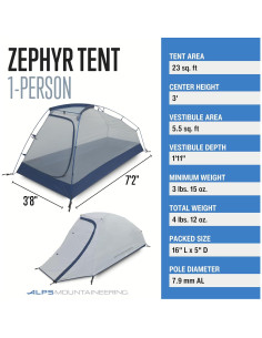 Carpa de Camping ALPS Mountaineering Zephyr 1 Persona Gris/Navy 2
