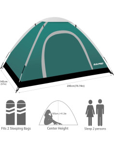 Tienda de Camping RISEPRO 2 Personas Impermeable Verde 2