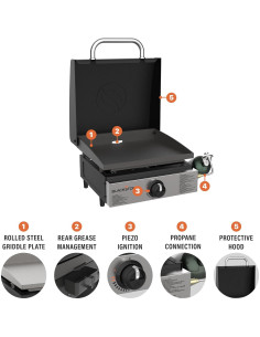 Plancha Portátil Blackstone 1814 de Gas Propano 17" Acero Inoxidable 2