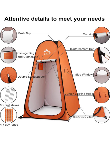 Tienda de Privacidad Pop Up Oileus Naranja 190.5 cm - Camping