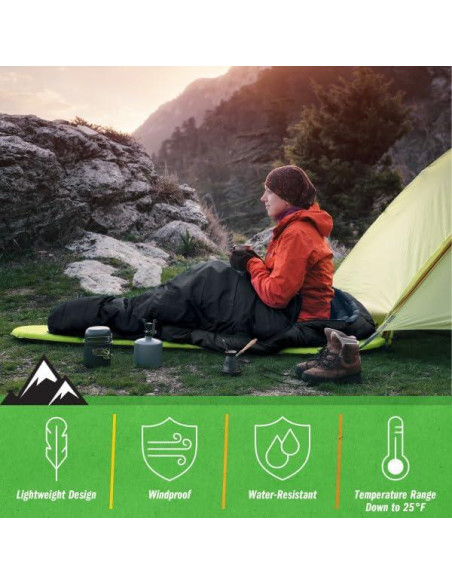 Saco de Dormir Momia Wakeman para Adultos - Impermeable - 25F