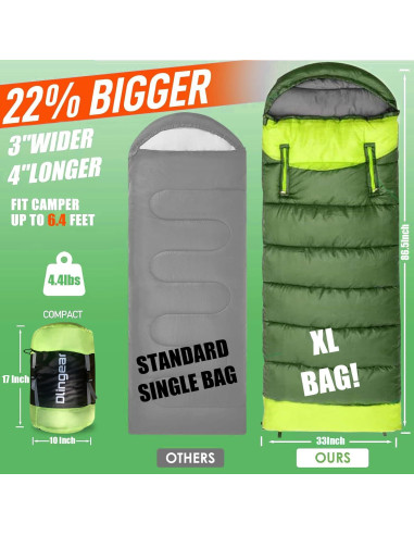 Saco de Dormir Dlingear XL Impermeable 0-15C para Camping
