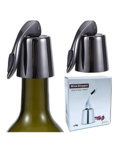 Juego de 2 Tapones de Vino Pafusen Acero Inoxidable Negro
