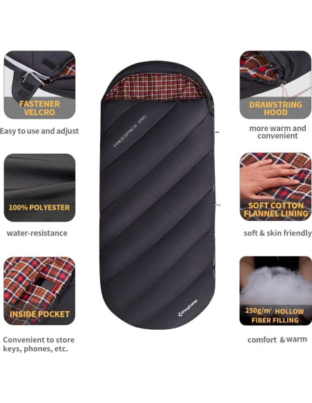 Saco de Dormir KingCamp Extra Ancho 220x100 cm 3 Temporadas