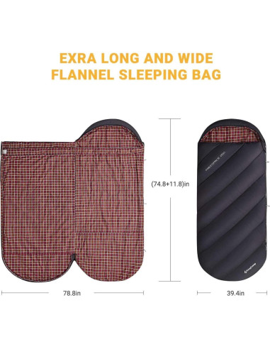 Saco de Dormir KingCamp Extra Ancho 220x100 cm 3 Temporadas