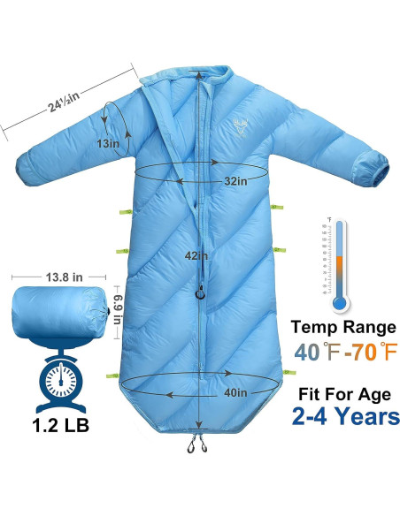 Saco de Dormir Acolchado AZITREK para Niños 2-4 Años