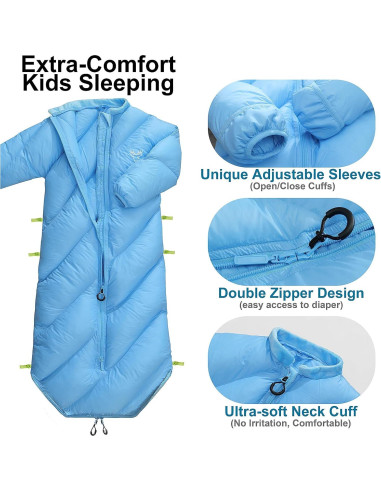 Saco de Dormir Acolchado AZITREK para Niños 2-4 Años