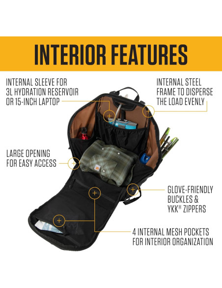 Mochila de Senderismo Carhartt 45L Nylon Repelente al Agua