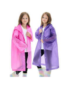 Paquete de 2 Ponchos de Lluvia Reutilizables para Niños - EVA Rosa Púrpura