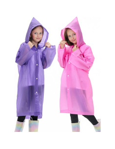 Paquete de 2 Ponchos de Lluvia Reutilizables para Niños - EVA Rosa Púrpura 2
