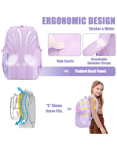 Mochila Escolar para Niñas MOONBABY Púrpura 45x18x34 cm