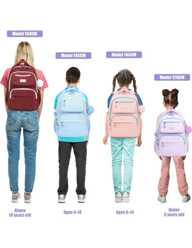 Mochila Escolar para Niñas MOONBABY Púrpura 45x18x34 cm