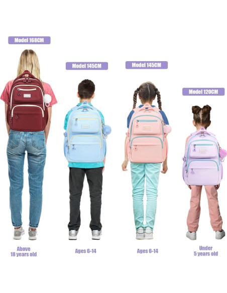 Mochila Escolar para Niñas MOONBABY Púrpura 45x18x34 cm