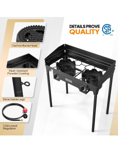 Estufa de Camping ROVSUN 2 Quemadores 150,000 BTU Gas Propano 2