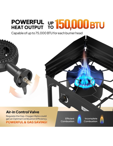 Estufa de Camping ROVSUN 2 Quemadores 150,000 BTU Gas Propano