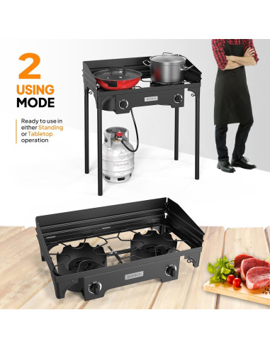 Estufa de Camping ROVSUN 2 Quemadores 150,000 BTU Gas Propano