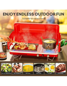 Estufa de Camping Portátil ROVSUN 2-en-1 Gas 10000 BTU 2