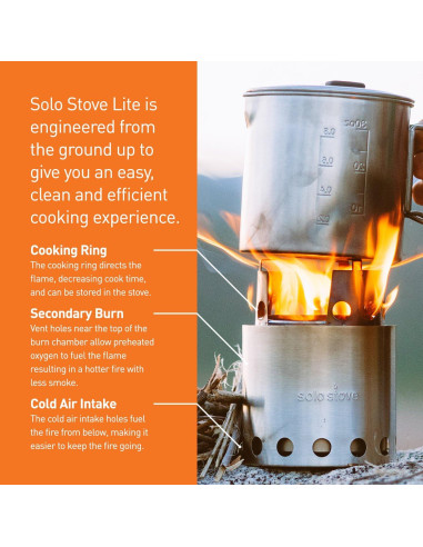 Estufa de Campamento Solo Stove Lite + Olla 900 ml - Acero Inoxidable