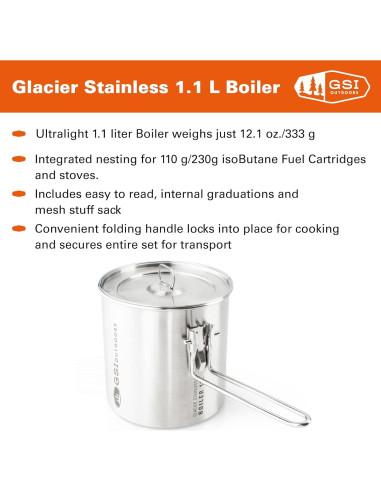 Calentador Ultraligero GSI Outdoors 1.1L Acero Inoxidable