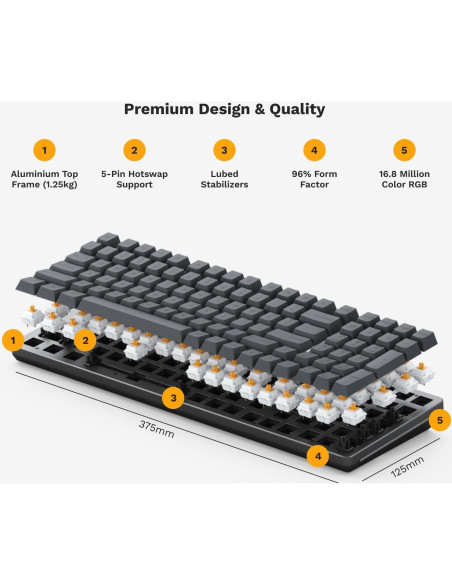 Teclado Mecánico Glorious GMMK 2 Barebones 96% Negro RGB
