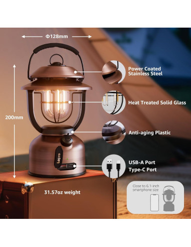 Linterna de Camping LED Lepro Retro 2500K 5000K Recargable