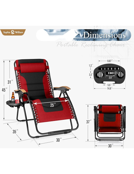 Conjunto de 2 Sillas Reclinado XL Sophia & William Rojo