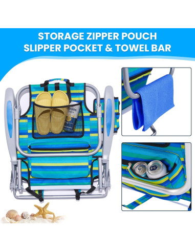Silla de Playa Plegable Canpsky 2024 Rayas Oceánicas 5 Posiciones