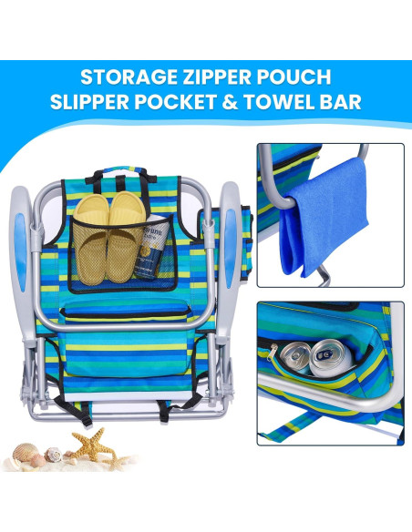 Silla de Playa Plegable Canpsky 2024 Rayas Oceánicas 5 Posiciones